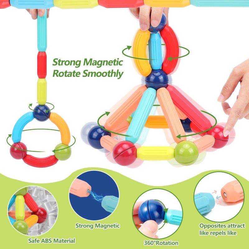 COUOMOXA Magnetic Building Blocks for Toddlers: STEM Educational Toys for 3 4 5+ Years Old Kids - Magnetic Stick Montessori Game for Family for Boys Girls 3-5 - Image 4