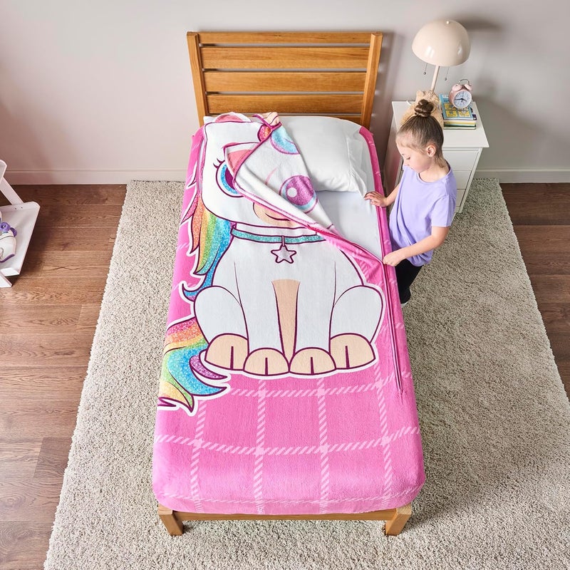 Bleacher Creatures ZippySack Twin Bed Zip-Up Bedding – Super Soft Fleece Fitted Blanket with Side Pocket & Durable Zipper – Easy Bed-Making for Kids (Unicorn) - Image 3