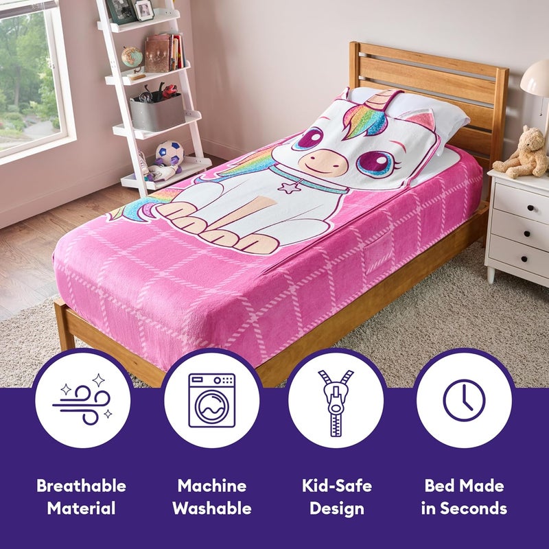 Bleacher Creatures ZippySack Twin Bed Zip-Up Bedding – Super Soft Fleece Fitted Blanket with Side Pocket & Durable Zipper – Easy Bed-Making for Kids (Unicorn) - Image 4