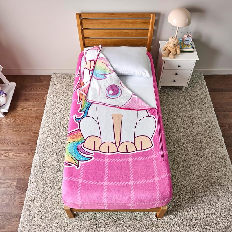 Bleacher Creatures ZippySack Twin Bed Zip-Up Bedding – Super Soft Fleece Fitted Blanket with Side Pocket & Durable Zipper – Easy Bed-Making for Kids (Unicorn) - Image 2