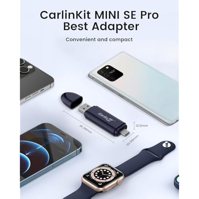 CARLINKIT MINI SE PRO WIRELESS ADAPTER FOR OEM WIRED CARPLAY & OEM WIRED ANDROID AUTO, COMPATIBLE WITH IOS 10 & ANDROID 10 AND ABOVE, FAST CONNECTION, NO LATENCY - DEEP BLUE - Image 2