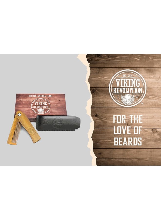 Viking Revolution Folding Beard Comb with Carrying Pouch for Men - All Natural Wooden Comb - Green Sandalwood Comb for Grooming & Combing Hair, Beards and Mustaches (Set of 2 Piece)  - Image 3
