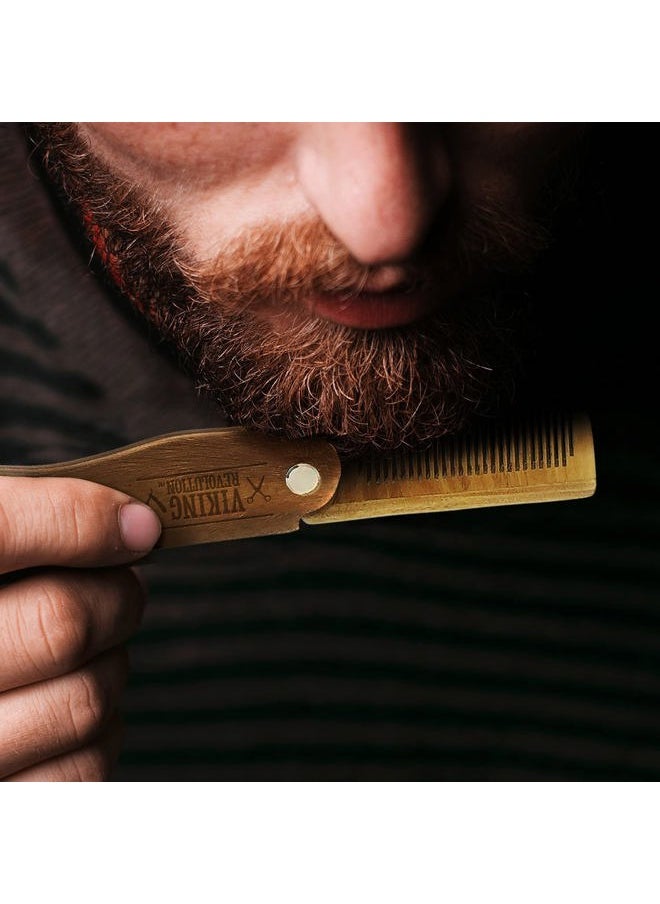Viking Revolution Folding Beard Comb with Carrying Pouch for Men - All Natural Wooden Comb - Green Sandalwood Comb for Grooming & Combing Hair, Beards and Mustaches (Set of 2 Piece)  - Image 4