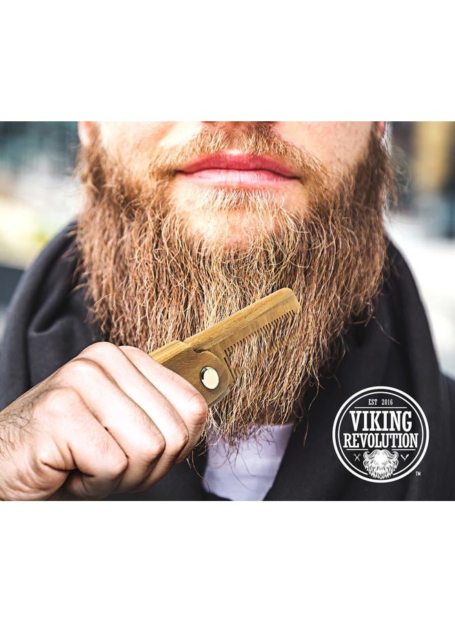 Viking Revolution Folding Beard Comb with Carrying Pouch for Men - All Natural Wooden Comb - Green Sandalwood Comb for Grooming & Combing Hair, Beards and Mustaches (Set of 2 Piece)  - Image 2