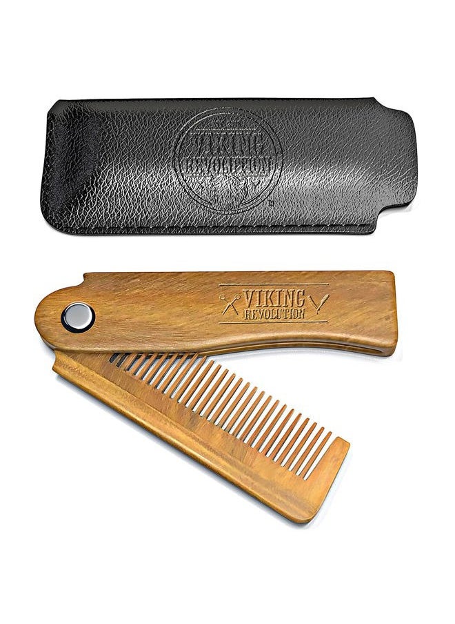 Viking Revolution Folding Beard Comb with Carrying Pouch for Men - All Natural Wooden Comb - Green Sandalwood Comb for Grooming & Combing Hair, Beards and Mustaches (Set of 2 Piece)  - Image 1