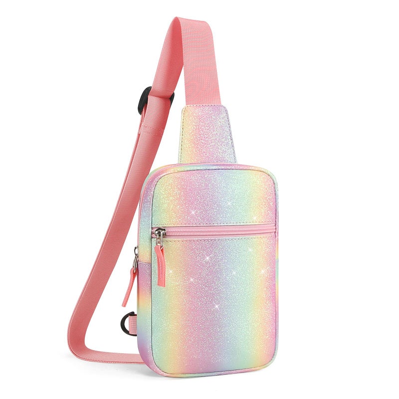 Cotmcor Kids Glitter Crossbody Small Sling Bag for Girls Fanny Pack Belt Bags Cute Backpack Purse Chest Bag for Girls 4,5,6,7,8,9,10,11,12,13 Years old Birthday Gifts - Image 1