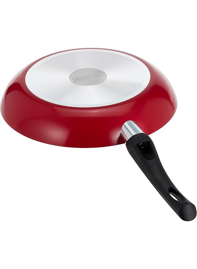ديلكاسا مقلاة غير لاصقة مقاس 28 سم، طلاء سيراميك صحي، خالية من المواد الكيميائية، طبقة خارجية غير لاصقة مقاومة للحرارة، طلاء مزدوج الطبقات، أحمر - Image 4