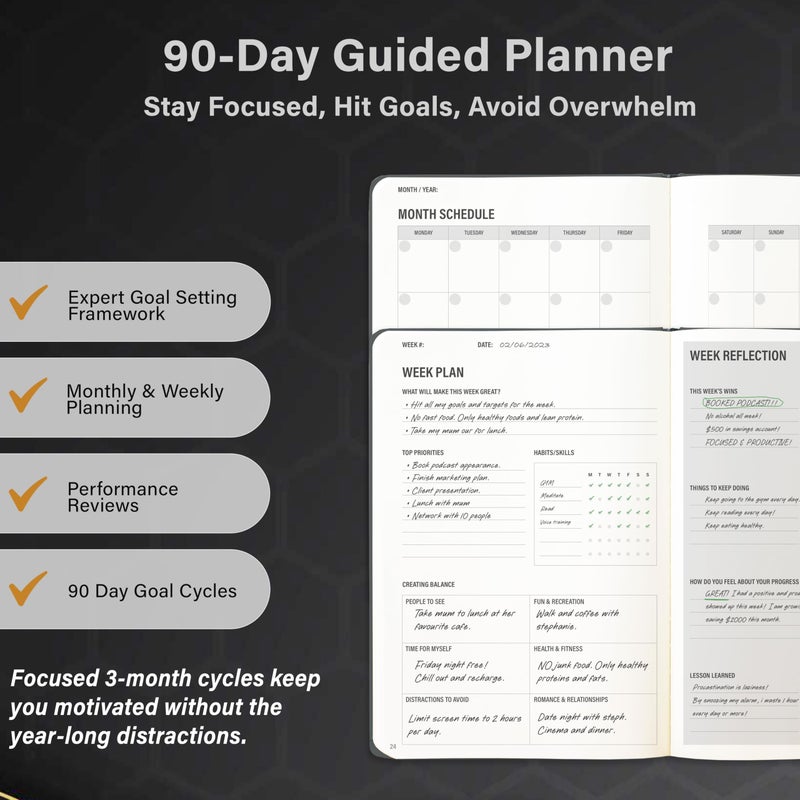MindPanda 90 Day Undated Productivity Planner (A5) â€“ Guided Goal Setting System with Daily, Weekly & Monthly Layouts, Structured Focus Framework for Work, Study & Personal Growth â€“ MindPanda Balance - Image 2