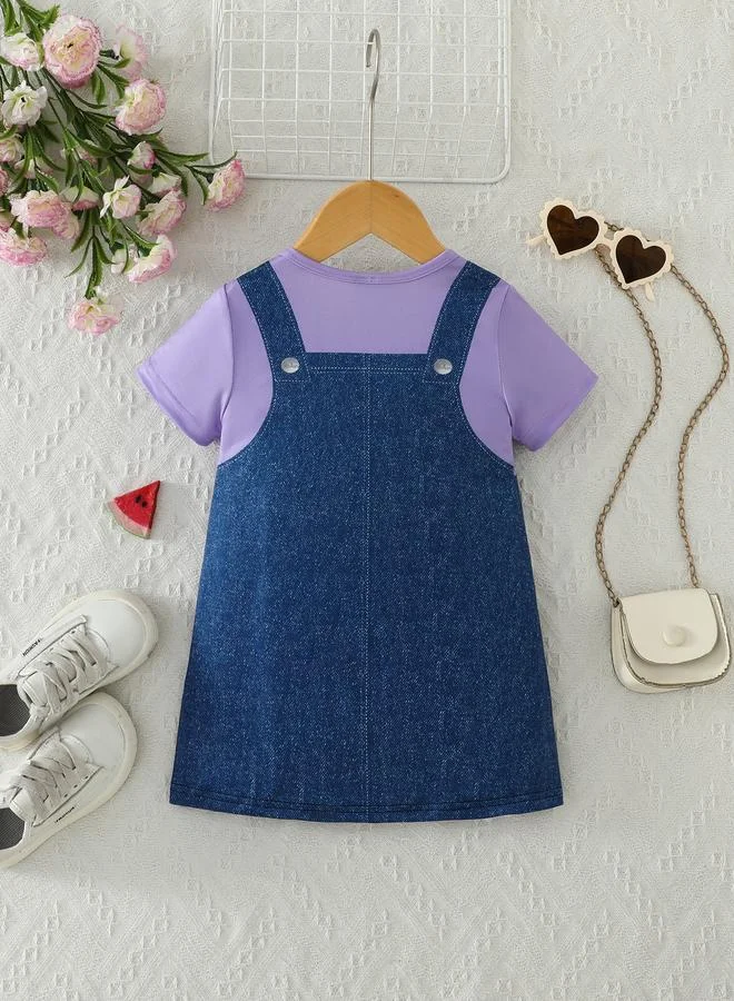تايك تو Girls Cute Cat Denim A-Line Dress