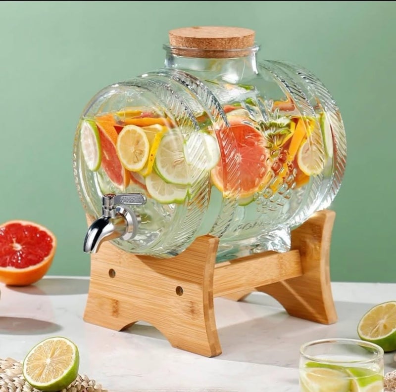 Mevanta 3 Litre Glass Juice Dispenser with Tap, Airtight Lid & Wooden Stand | Premium Glass Water & Beverage Dispenser Jar for Detox Lemonade & Cold Drinks Ideal for Home, Kitchen & Restaurant - Image 2