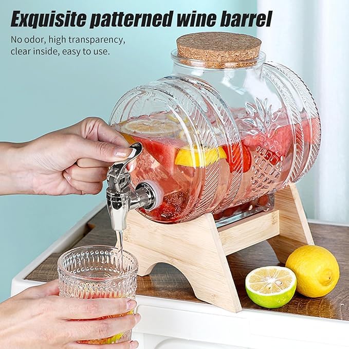 Mevanta 3 Litre Glass Juice Dispenser with Tap, Airtight Lid & Wooden Stand | Premium Glass Water & Beverage Dispenser Jar for Detox Lemonade & Cold Drinks Ideal for Home, Kitchen & Restaurant - Image 3