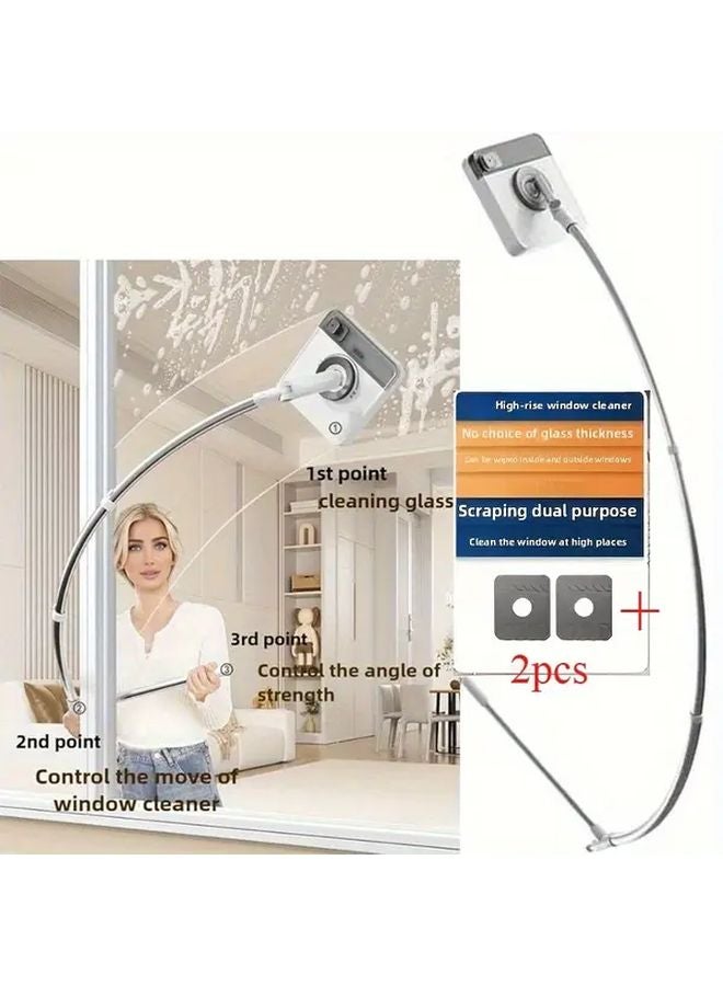 Professional 2 in 1 Window Cleaner 43 3 Inch Long Rod with 2 Cleaning Pads for Glass and Tile - Image 2