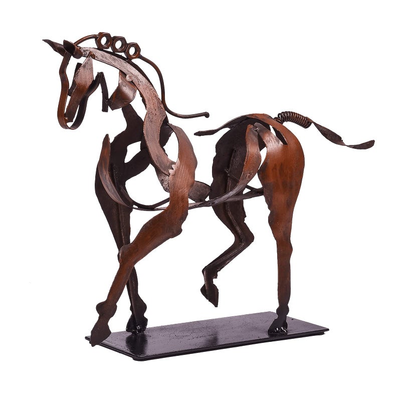 SunBlogs Art Handmade Horse Statue  Unique Rustic Decor for Office  Home  HandPainted Metal Sculpture  Perfect Handicraft Gift for Horse Lovers Brown