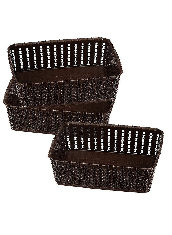 Kuber Industries Kuber Industries Multiuses Small M 15 Plastic Tray/Basket/Organizer Without Lid- Pack of 3 (Brown) -46KM0113  - Image 1