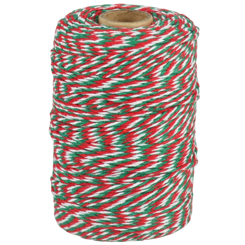 Tenn Well 656 Feet Cotton Bakers Twine Red Green White Striped Twine String for Gift Wrapping Baking Butchers Christmas Decorations Crafts