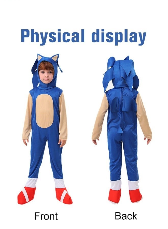 MIXDE Kids Sonic Jumpsuit with Gloves,  Costume Outfit Set, Fancy Dress Up Outfit, Popular Character Clothing for Children, Ideal Dress Up for Themed Parties(size:M) - Image 3