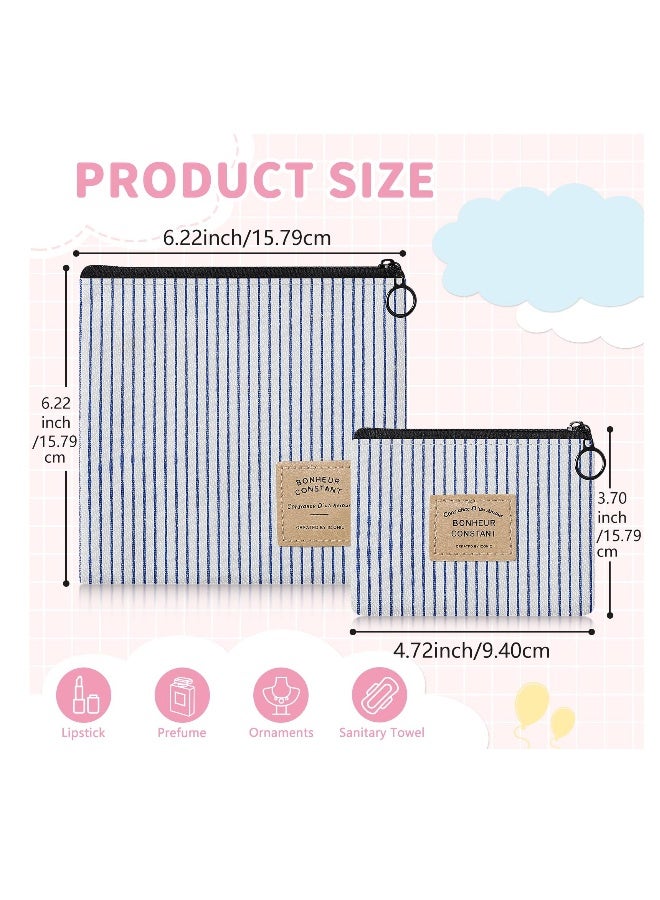 4 Pcs Sanitary Napkin Storage Bag, Portable Period Bag with Zipper, Tampon Holder for Purse Menstrual Pad Bag Pouch for Feminine Products for Teen Girls Women Ladies Daily Use (Blue & Red Stripes) - Image 2