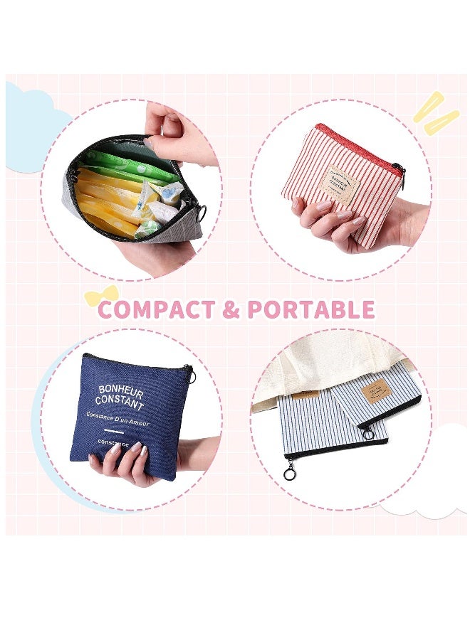 4 Pcs Sanitary Napkin Storage Bag, Portable Period Bag with Zipper, Tampon Holder for Purse Menstrual Pad Bag Pouch for Feminine Products for Teen Girls Women Ladies Daily Use (Blue & Red Stripes) - Image 5