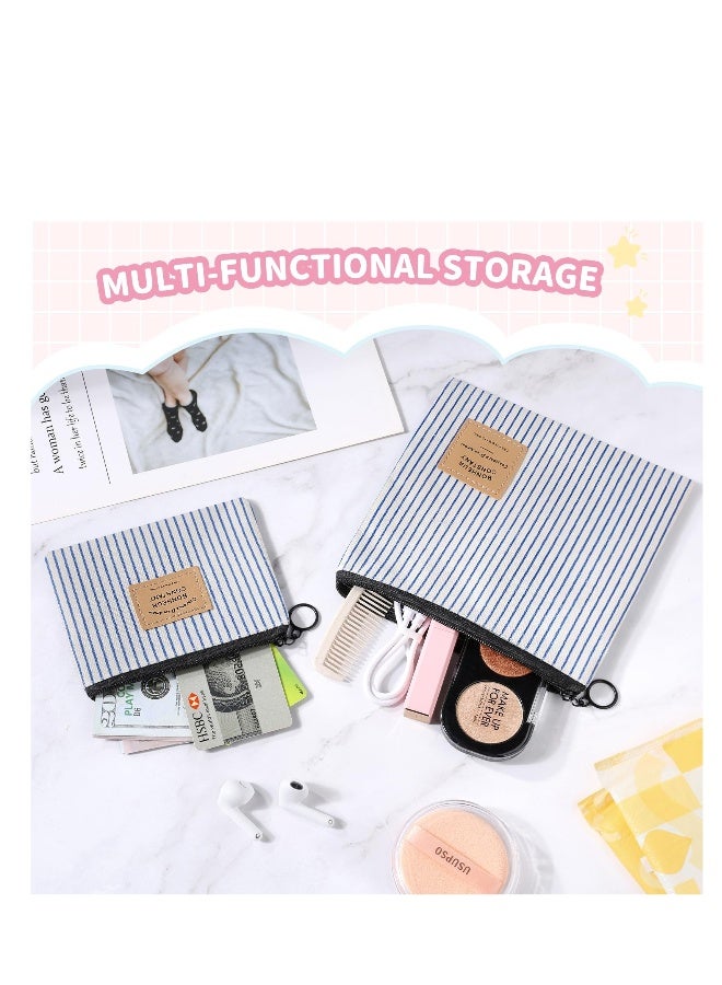 4 Pcs Sanitary Napkin Storage Bag, Portable Period Bag with Zipper, Tampon Holder for Purse Menstrual Pad Bag Pouch for Feminine Products for Teen Girls Women Ladies Daily Use (Blue & Red Stripes) - Image 4