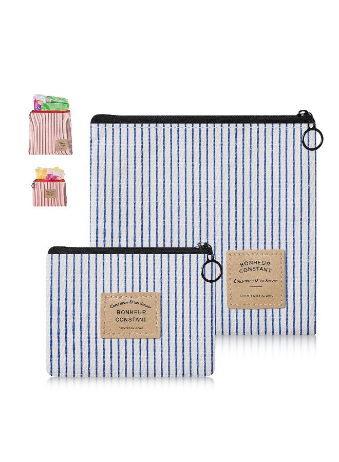 4 Pcs Sanitary Napkin Storage Bag, Portable Period Bag with Zipper, Tampon Holder for Purse Menstrual Pad Bag Pouch for Feminine Products for Teen Girls Women Ladies Daily Use (Blue & Red Stripes) - Image 1