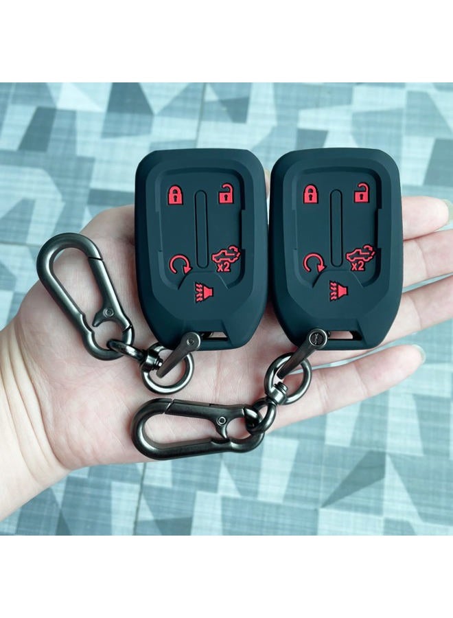 TANDRIVE 2PCS Silicone Smart Key Fob Cover for 2022 2021 2020 2019 GMC Sierra and Chevy Silverado 1500 2500HD 3500HD, Remote Protector Case(5-Button,Black and Black) - Image 1