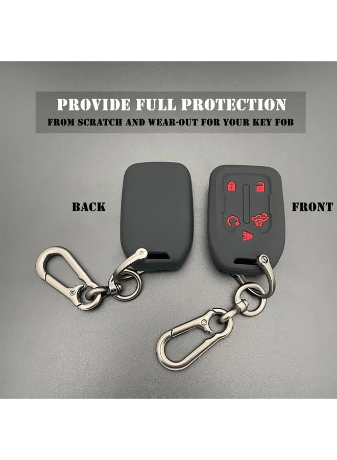 TANDRIVE 2PCS Silicone Smart Key Fob Cover for 2022 2021 2020 2019 GMC Sierra and Chevy Silverado 1500 2500HD 3500HD, Remote Protector Case(5-Button,Black and Black) - Image 3
