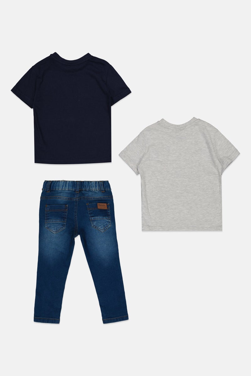 Bench Kids Boy 3 Pieces Short Sleeve Graphic Print T-Shirt And Jeans Set, Multicolor - Image 3