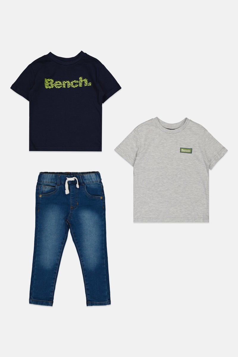 Bench Kids Boy 3 Pieces Short Sleeve Graphic Print T-Shirt And Jeans Set, Multicolor - Image 2