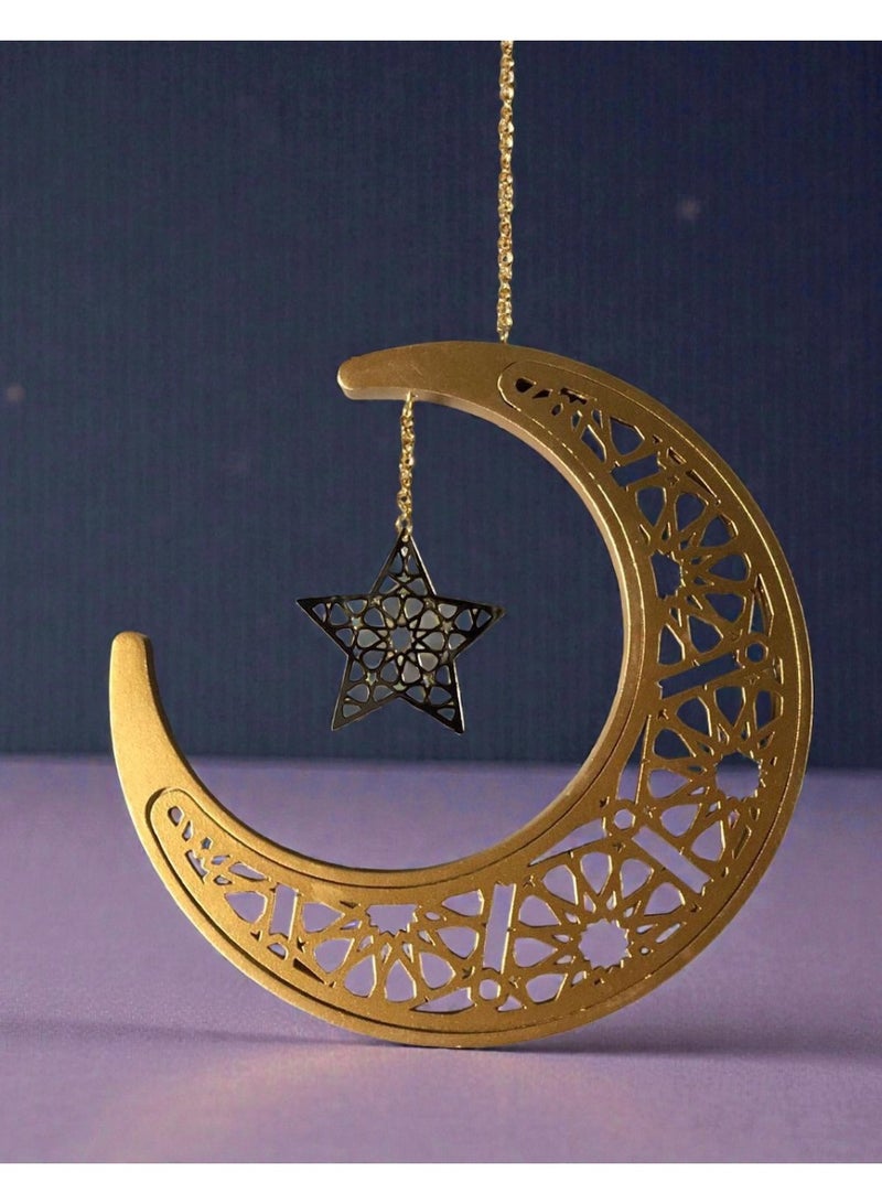 جيويل هلال رمضاني معدني ذهبي اللون، يُعلق على الباب أو الحائط - Image 2