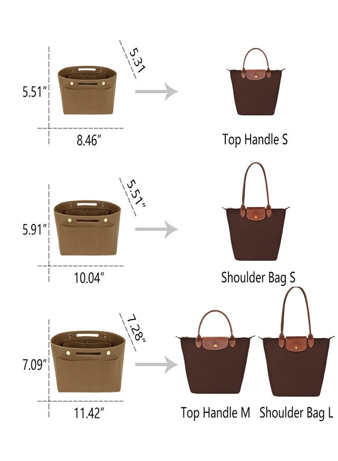 ETTP Purse Organizer Insert for Tote, Handbag Organizer Compatible with Shoulder Bag Large/Small, LE PLIAGE Top Handle Small/Medium (Lighting Coffee, Large) - Image 3