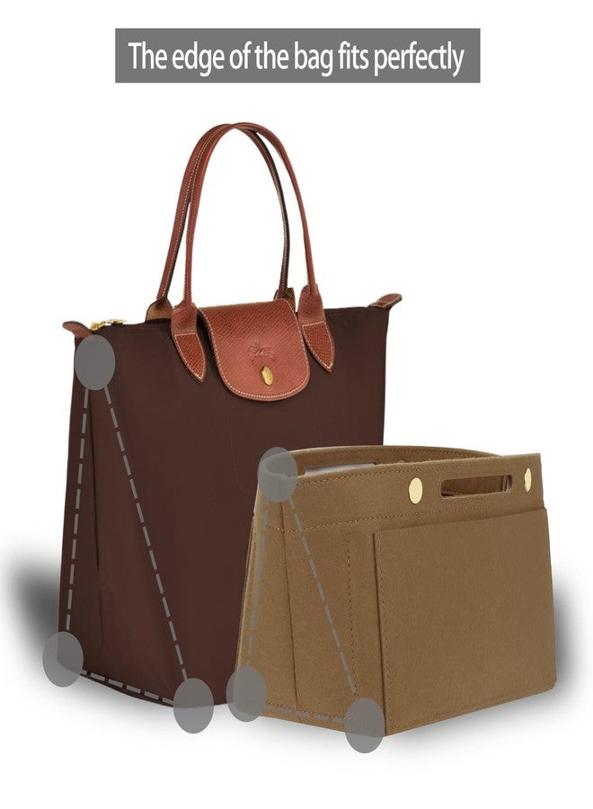 ETTP Purse Organizer Insert for Tote, Handbag Organizer Compatible with Shoulder Bag Large/Small, LE PLIAGE Top Handle Small/Medium (Lighting Coffee, Large) - Image 2