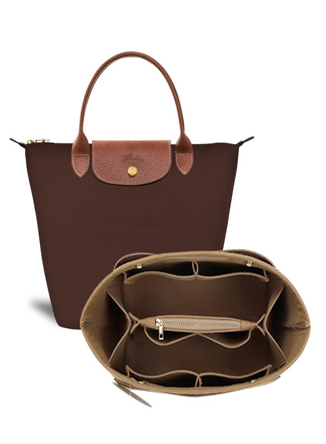 ETTP Purse Organizer Insert for Tote, Handbag Organizer Compatible with Shoulder Bag Large/Small, LE PLIAGE Top Handle Small/Medium (Lighting Coffee, Large) - Image 1