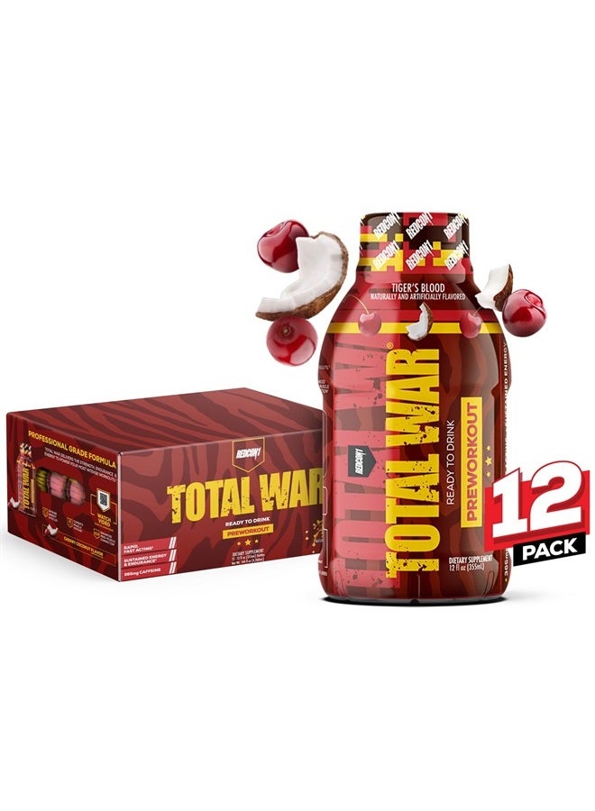 REDCON1 Total War Ready to Drink Pre Workout - Endurance Boosting, Keto Friendly RTD Formula - Amino Acid + Citrulline Malate Pre Workout Drink for Men & Women (Tiger's Blood, 12 Servings) - Image 1