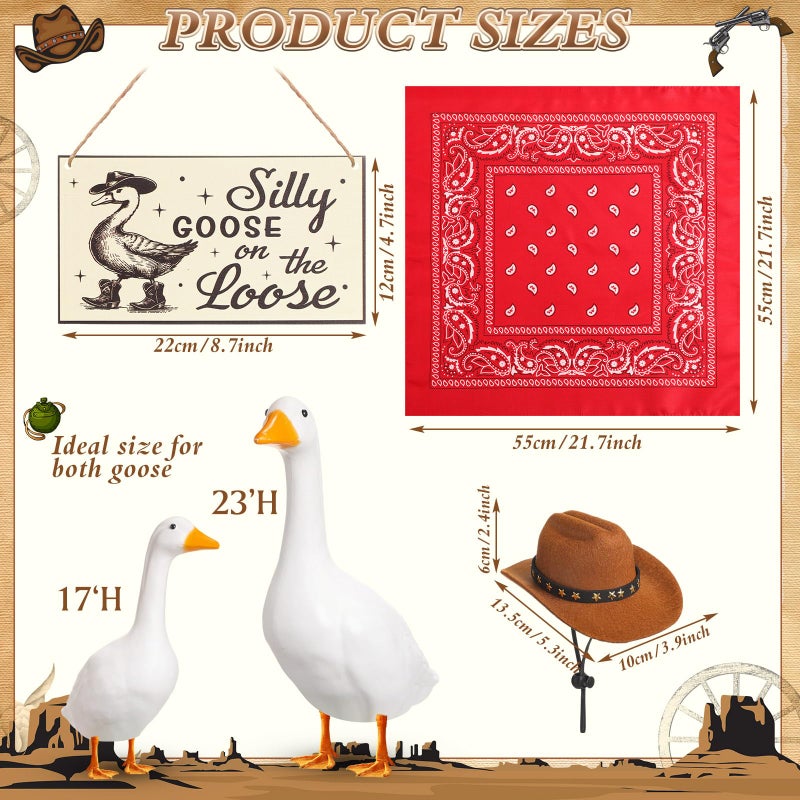 Silicherry Funny Porch Goose Decoration Set Silly Goose on The Loose Hangings Sign Cowboy Goose Outfit with Cowboy Hat and Red Bandana for 23" Cement/Plastic Goose Outdoor Statue Patio Yard Lawn Art - Image 2