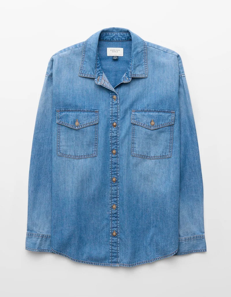 American Eagle  AE Oversized Chambray Button-Up Shirt for Women | Best Price UAE