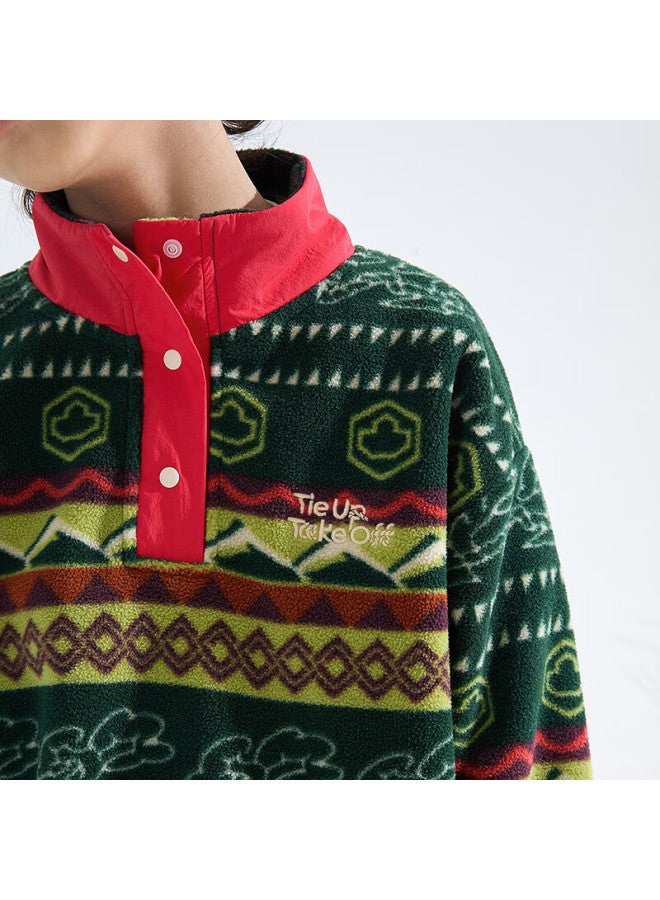 Mipo [anti-static] Spring And Autumn 2025 Stand-collar Fleece Sweatshirt, Green Print, New Product, 170cm - Image 2