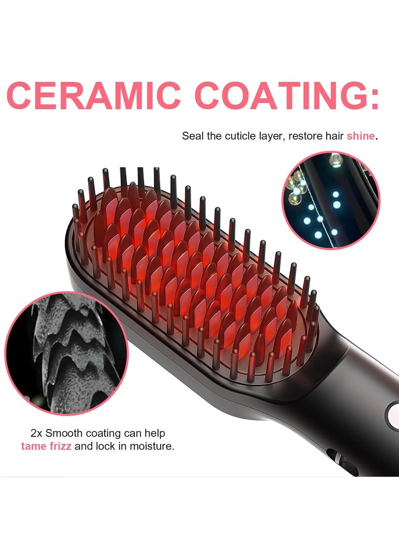 Hair Straightener Brush - Portable Hot Comb for Travel, Negative Ion Straightening Iron with Built-in Comb, 3 Temp Settings, Anti-Scald - Image 2