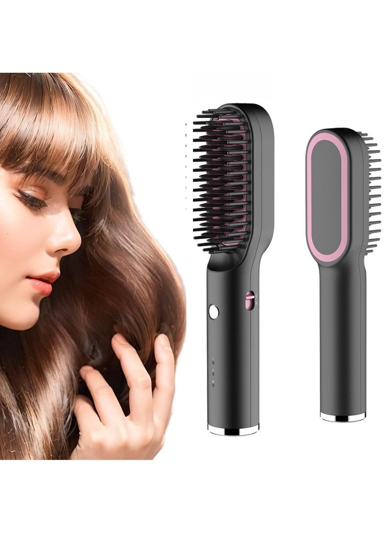 Hair Straightener Brush - Portable Hot Comb for Travel, Negative Ion Straightening Iron with Built-in Comb, 3 Temp Settings, Anti-Scald - Image 1