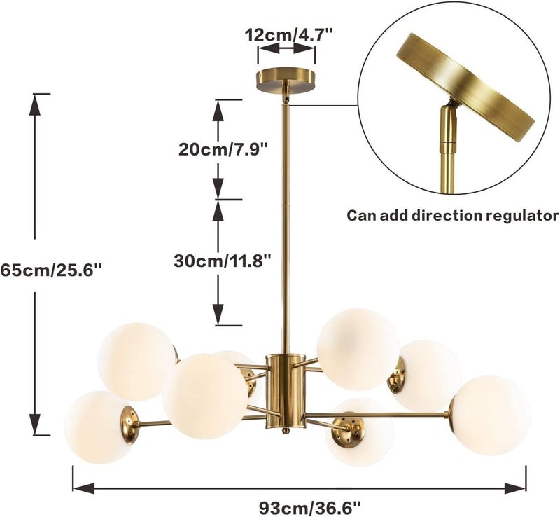 KCO Lighting 8-Light Glass Sputnik Chandelier Light Modern Gold Chandeliers Pendant Light Fixture Vintage Globe Ball Ceiling Flush Mount Light Fixture Kitchen Island - Image 2