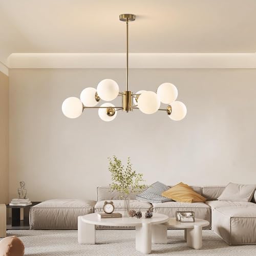 KCO Lighting 8-Light Glass Sputnik Chandelier Light Modern Gold Chandeliers Pendant Light Fixture Vintage Globe Ball Ceiling Flush Mount Light Fixture Kitchen Island - Image 5