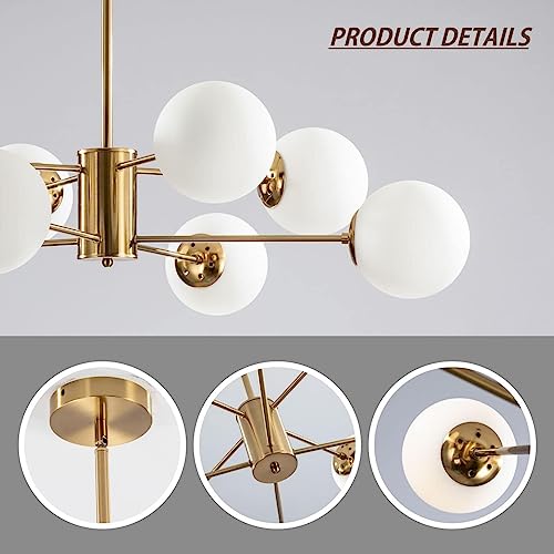 KCO Lighting 8-Light Glass Sputnik Chandelier Light Modern Gold Chandeliers Pendant Light Fixture Vintage Globe Ball Ceiling Flush Mount Light Fixture Kitchen Island - Image 3