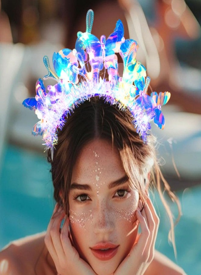 JONKY Light Up Butterfly Headband Glowing Mermaid Hair Band Rave Costume Hair Accessories for Women - Image 2