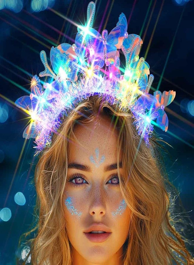 JONKY Light Up Butterfly Headband Glowing Mermaid Hair Band Rave Costume Hair Accessories for Women - Image 1