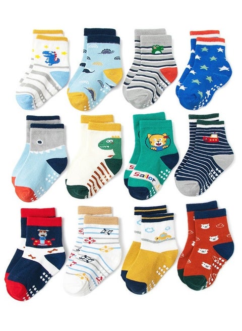 12 Pairs Baby Socks Of Cotton Non-Slip Striped Baby Boys Socks Multicolor