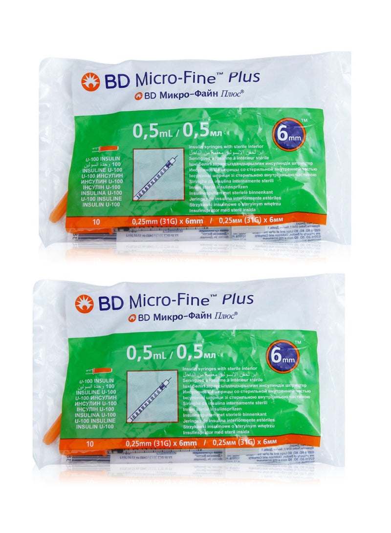 بي دي عبوتين من ابر إنسولين سرنجات ميكروفاين بلس مقاس 0.5مل العبوة 10 ابر - Image 1