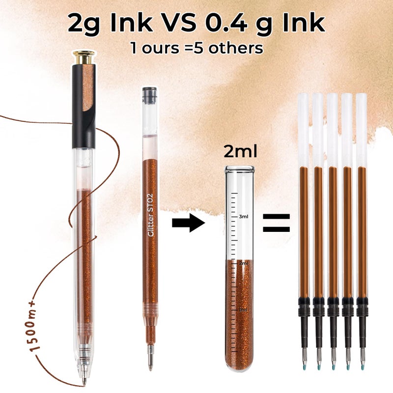 ZSCM Retractable Glitter Gel Pens, 12 Colors Large Capacity Skin Tone Glitter Metallic Gel Ink Pens, 1 mm Fine Point Smooth Writing Color Pens for Adult Coloring Book Note Taking Aesthetic Art Supplies - Image 3
