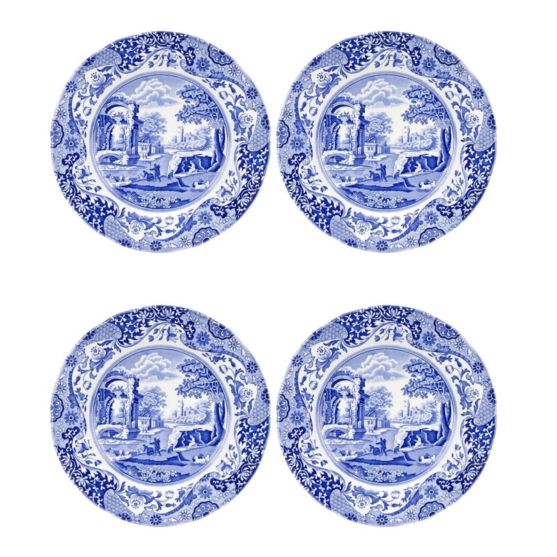 Spode Blue Italian 9Inch Porcelain Luncheon Plates Set of 4 Classic Round Dishes with EasternInspired Border Elegant Blue White Tableware Gift for Everyday Meals Hosting