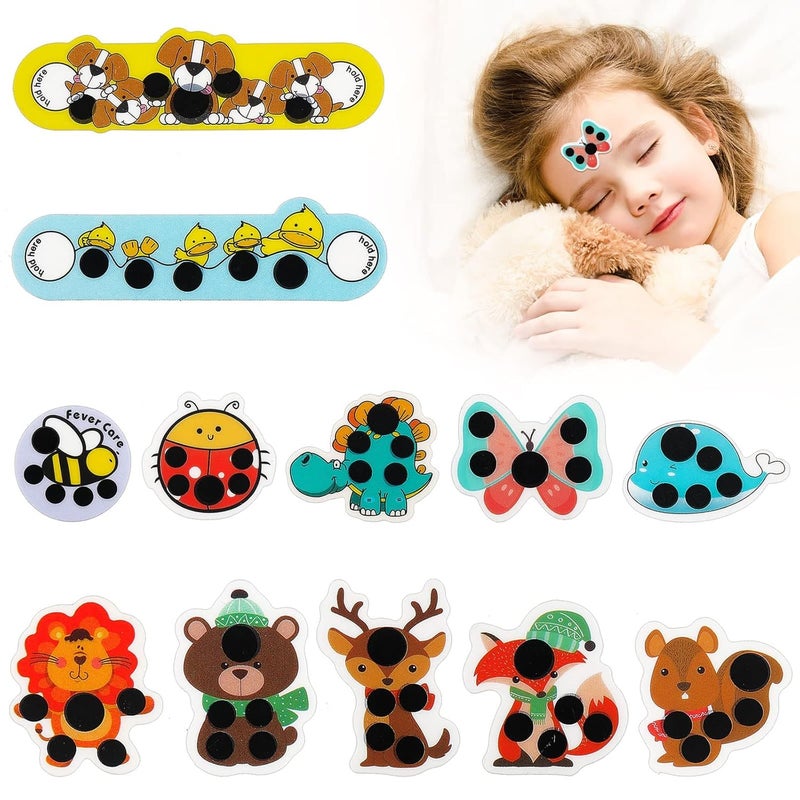 KASTWAVE Stick-on Fever Cartoon Stickers Forehead Fever Kids Cartoon Stickers Temperature Fever Patch for Kids Baby Adults Home Office Supplies (Cute Style) - Image 1
