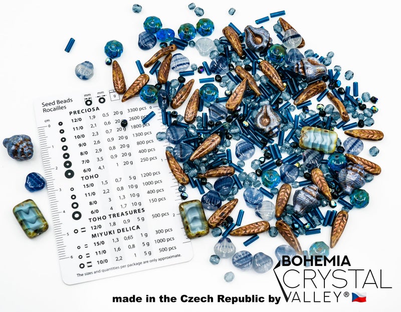 Bohemia Crystal Valley 2.1oz (60 g) Mix of Unique Czech Bohemia Glass Pressed Beads, Dark Blue, Table Cut, Matte and Glossy, Faceted Fire Polish, Hand Made Set Kit BCV - Image 2