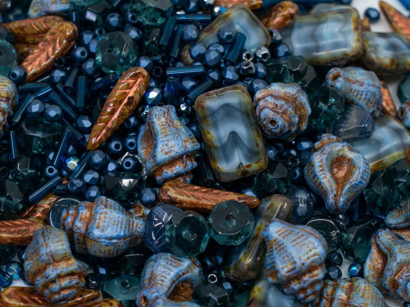 Bohemia Crystal Valley 2.1oz (60 g) Mix of Unique Czech Bohemia Glass Pressed Beads, Dark Blue, Table Cut, Matte and Glossy, Faceted Fire Polish, Hand Made Set Kit BCV - Image 4